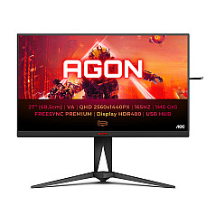 AOC AG275QXN/EU 27inch AGON-series QHD 165Hz VA monitor 2560x1440 16:9 1ms 400cd/m2 USB Hub HAS HDR400 Gmenu