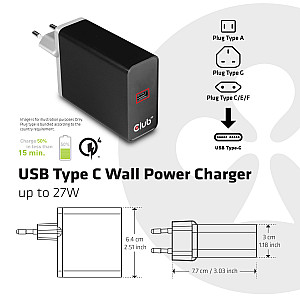 CLUB 3D USB Type C Wall Power Charger up to 27W CLUB 3D USB Type C Wall Power Charger up to 27W
