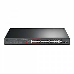 TP-LINK 26-Port 10/100Mbps PoE+ Switch 24 10/100Mbps PoE+ Ports 2 Gigabit RJ45 Ports 2 Combo SFP Slots 802.3at/af 250W PoE