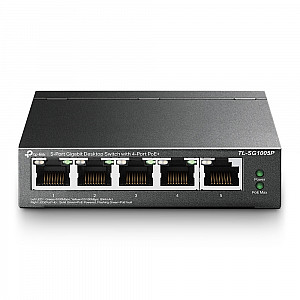 TP-LINK 5-Port Gigabit Desktop Switch with 4-Port PoE 5 Gigabit RJ45 ports including 4 PoE ports 56W PoE Power supply steel case TP-LINK 5-Port Gigabit Desktop Switch with 4-Port PoE 5 Gigabit RJ45 ports including 4 PoE ports 56W PoE Power supply steel case